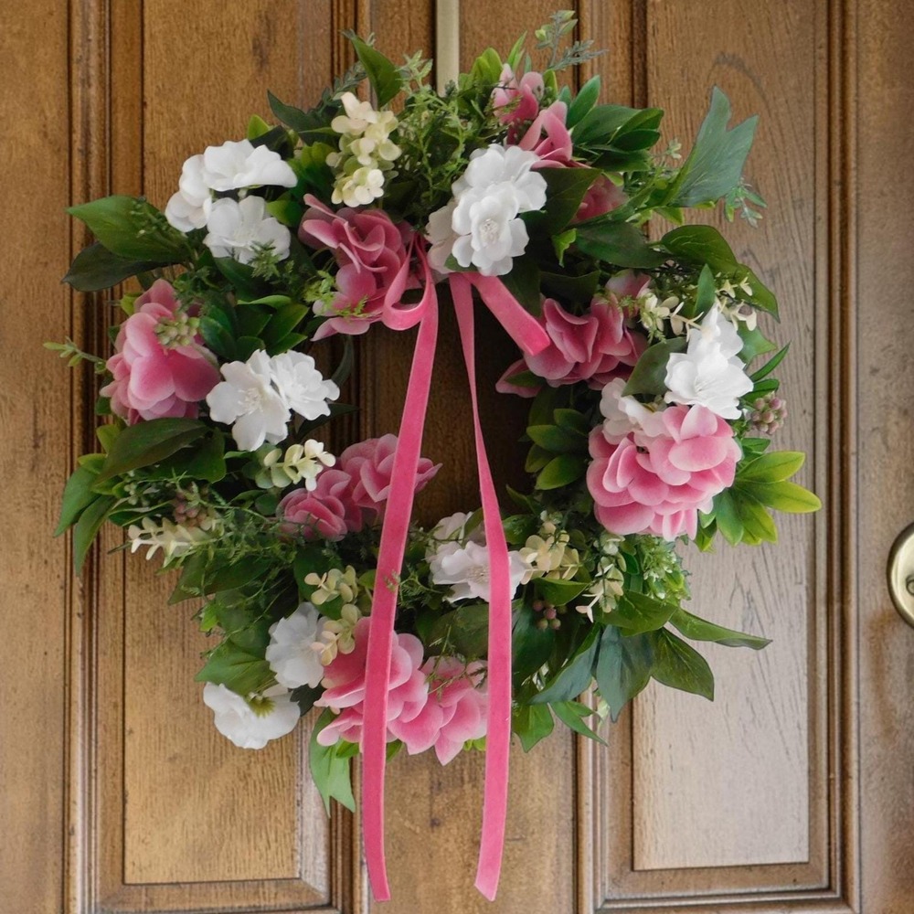 Pink Hydrangea Wreath, Spring, Summer Front Door, Whites, Berries